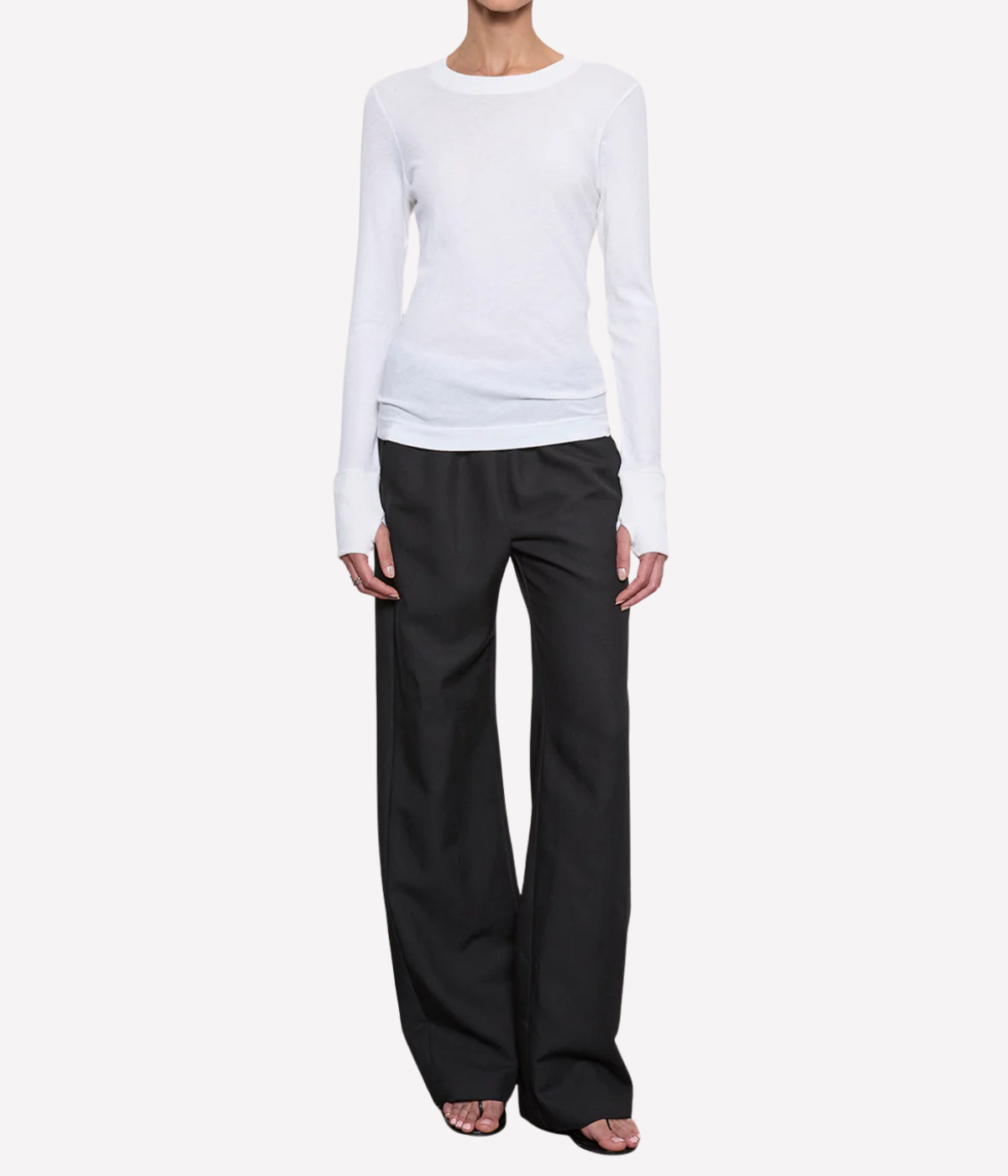 Cashmere Easy Cuffed Crew In White