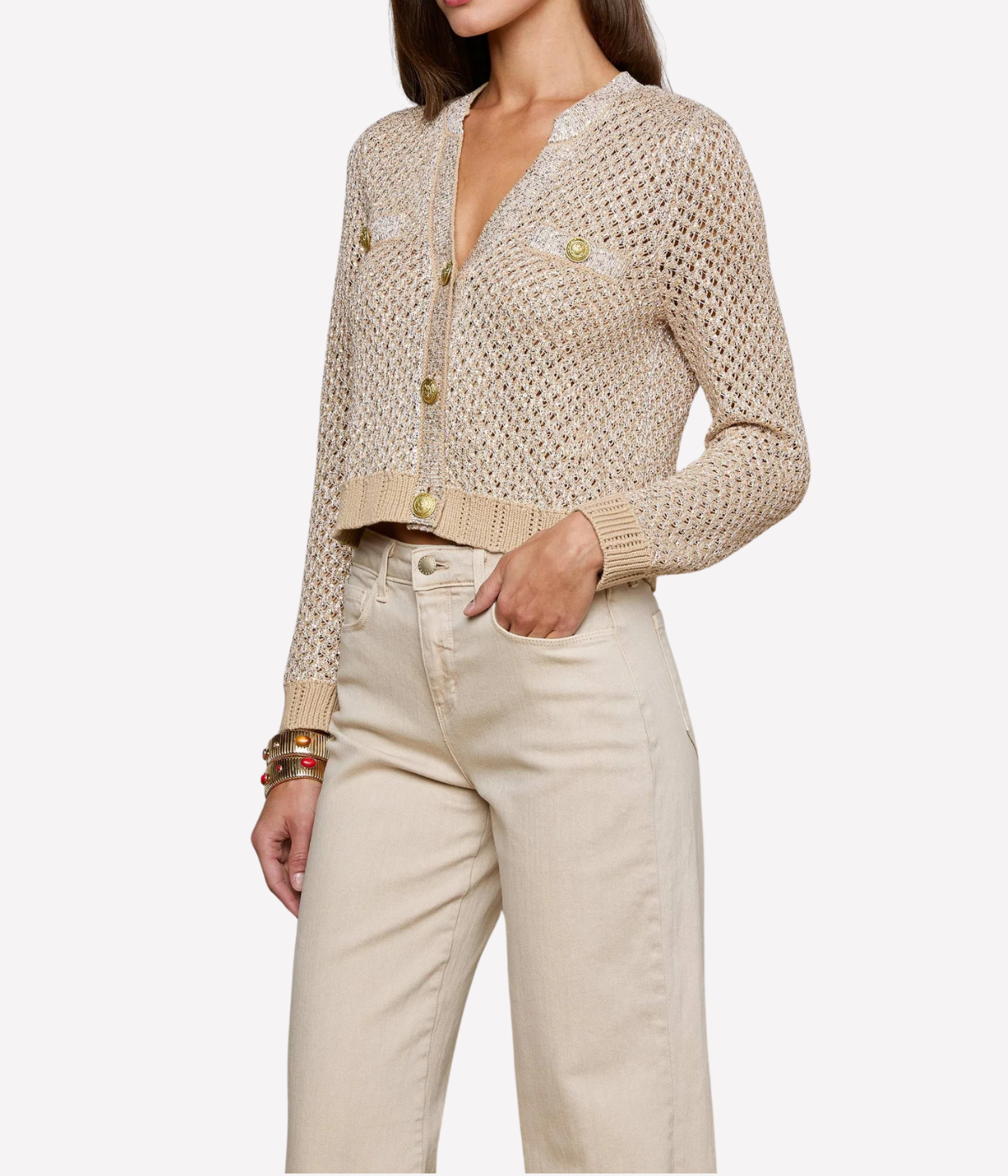 Blanca Sequin Cardigan in Natural Gold