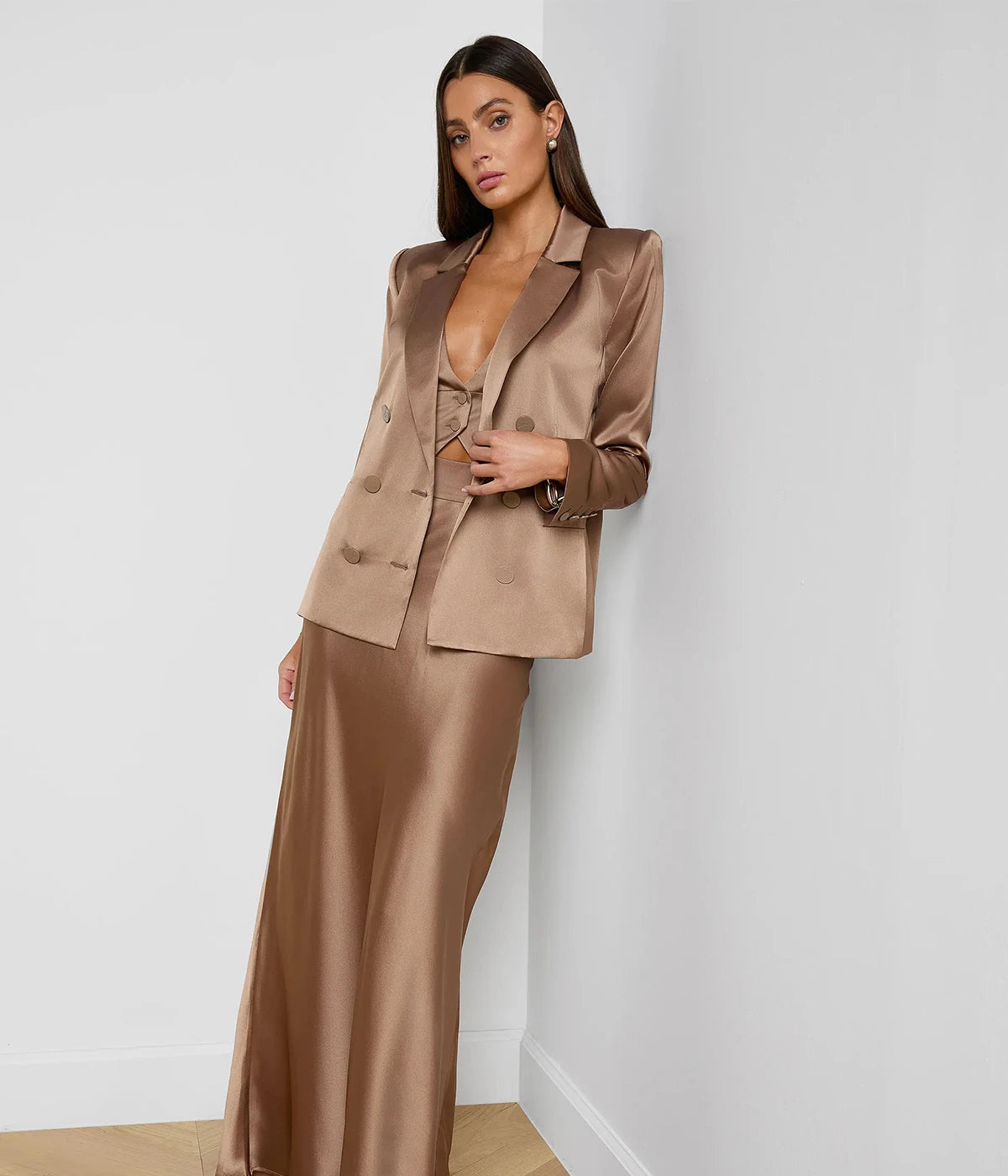 Sena Double Breasted Blazer In Portabella