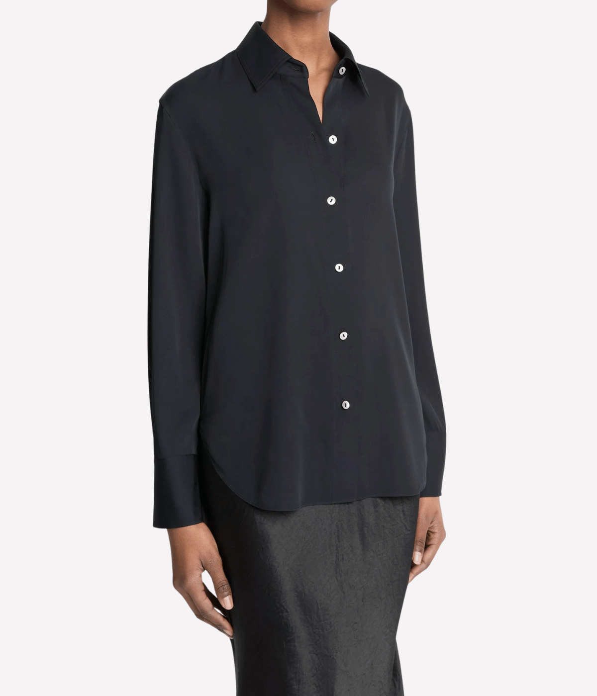 L/S Button Down Silk Blouse in BLACK