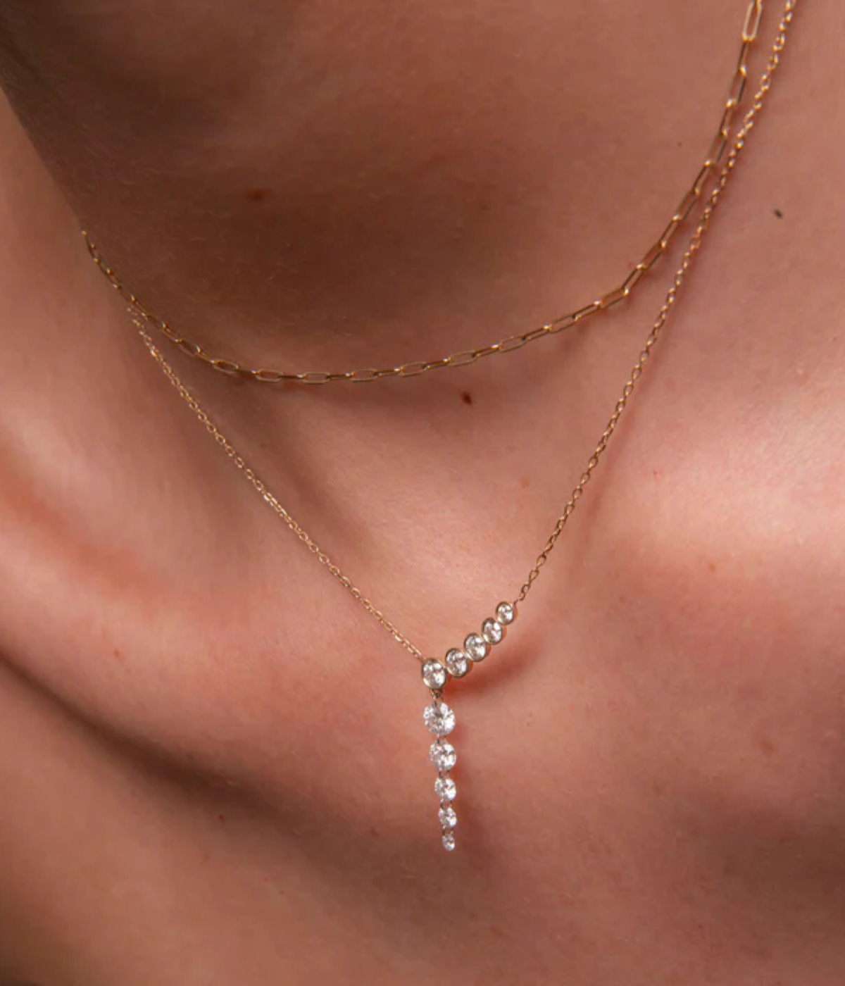 Five Diamond Line with Quintuple Pierced Diamond Necklace