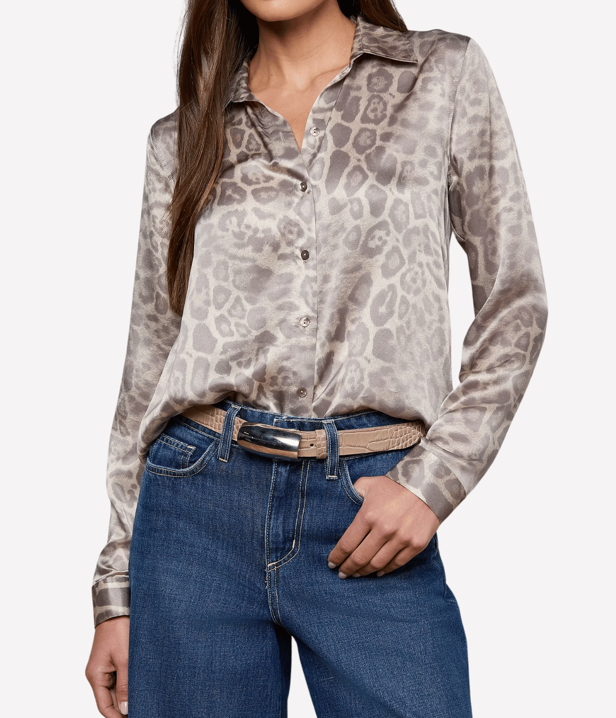 Tyler L/S Blouse in Grey Multi Leopard