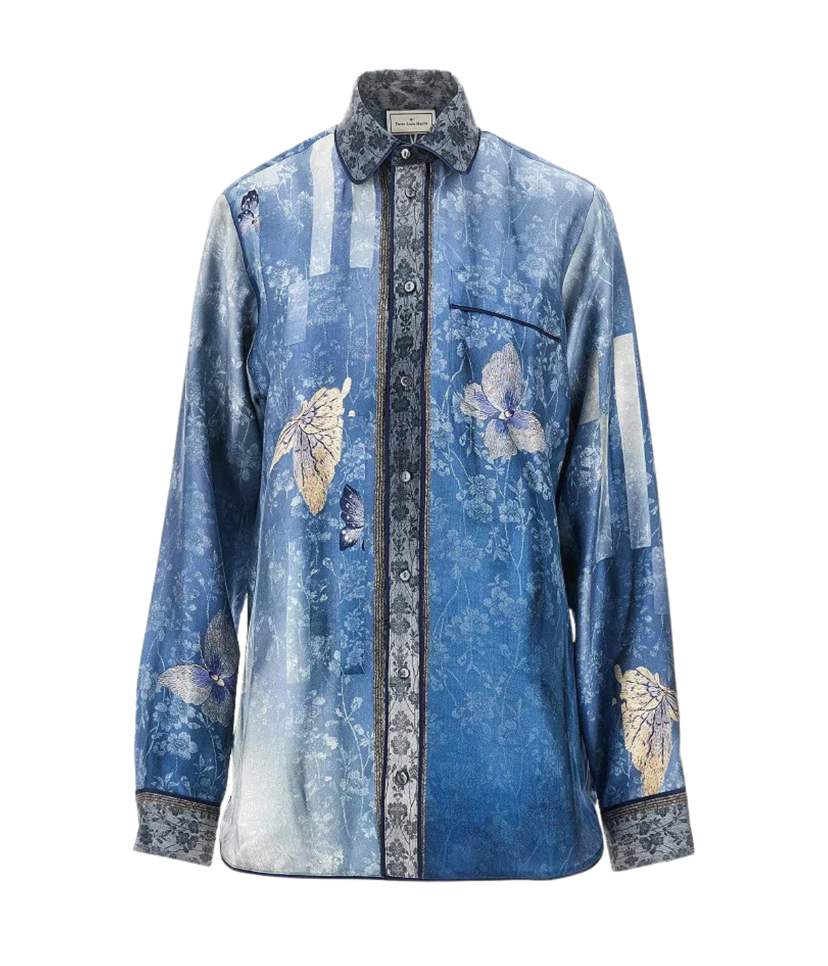 Aloe Silk Longsleeve Shirt in Blue Butterfly