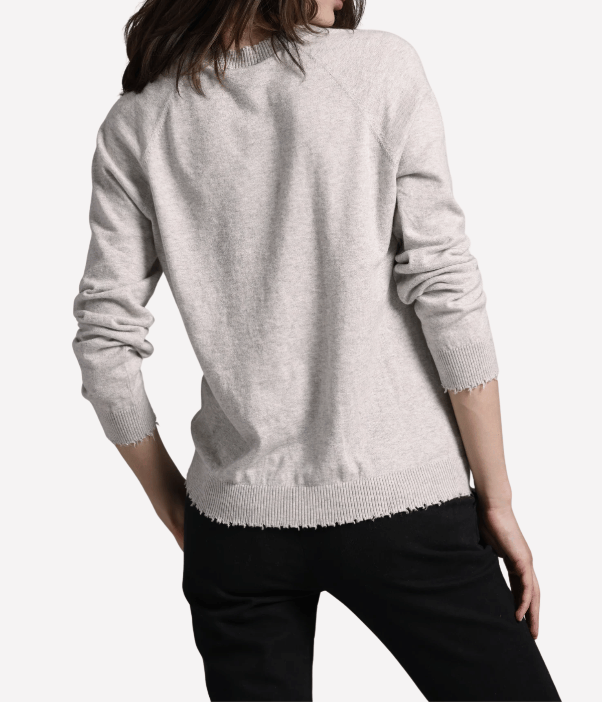 Cashmere Frayed Edge V Neck in brown sugar