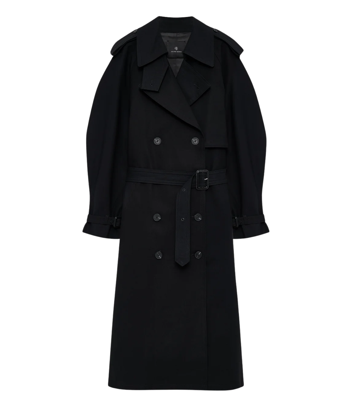 Anine Bing Pascale Maxi Trench in Black – front flat lay