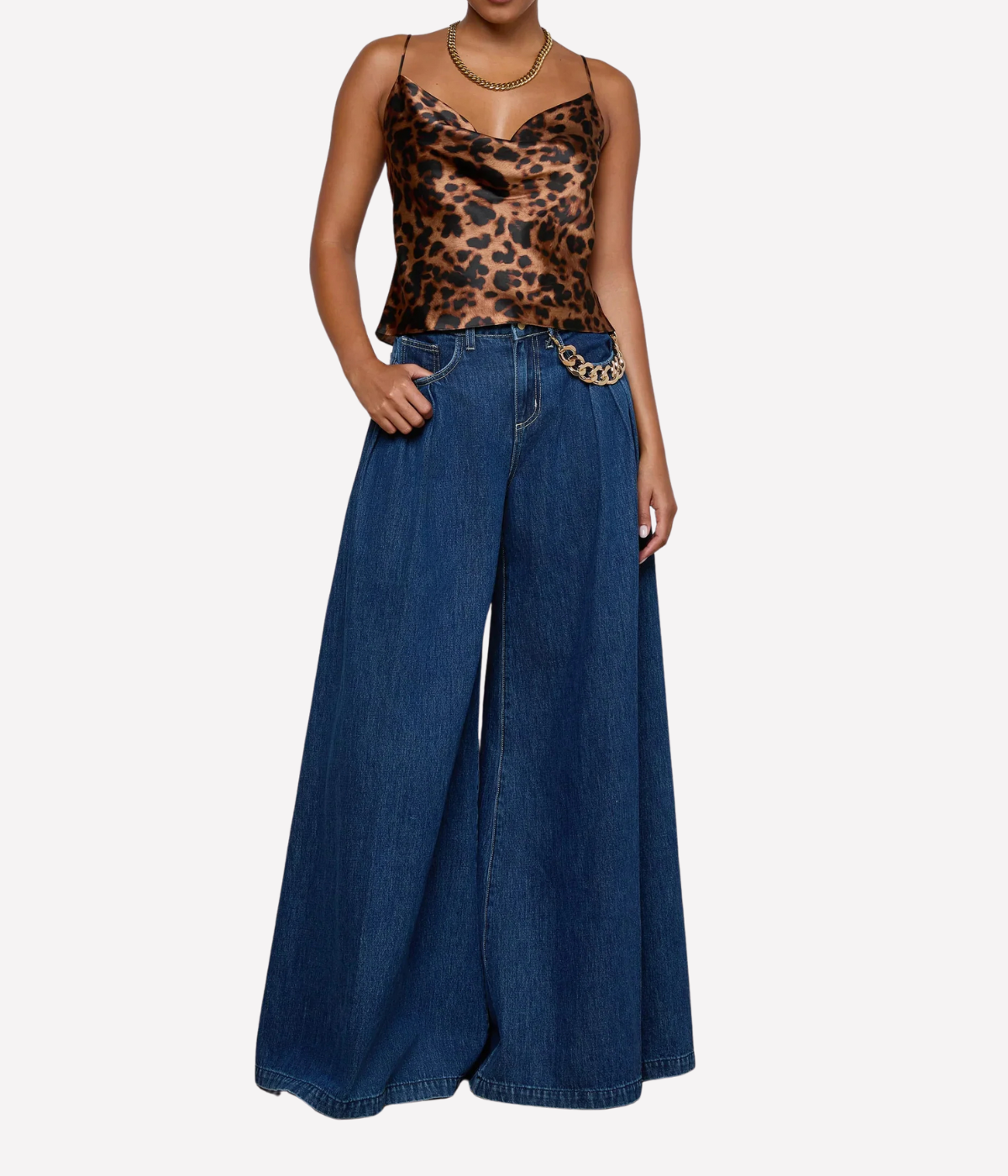 Calista Cowl Neck Cami in BROWN MULTI AMUR LEOPARD