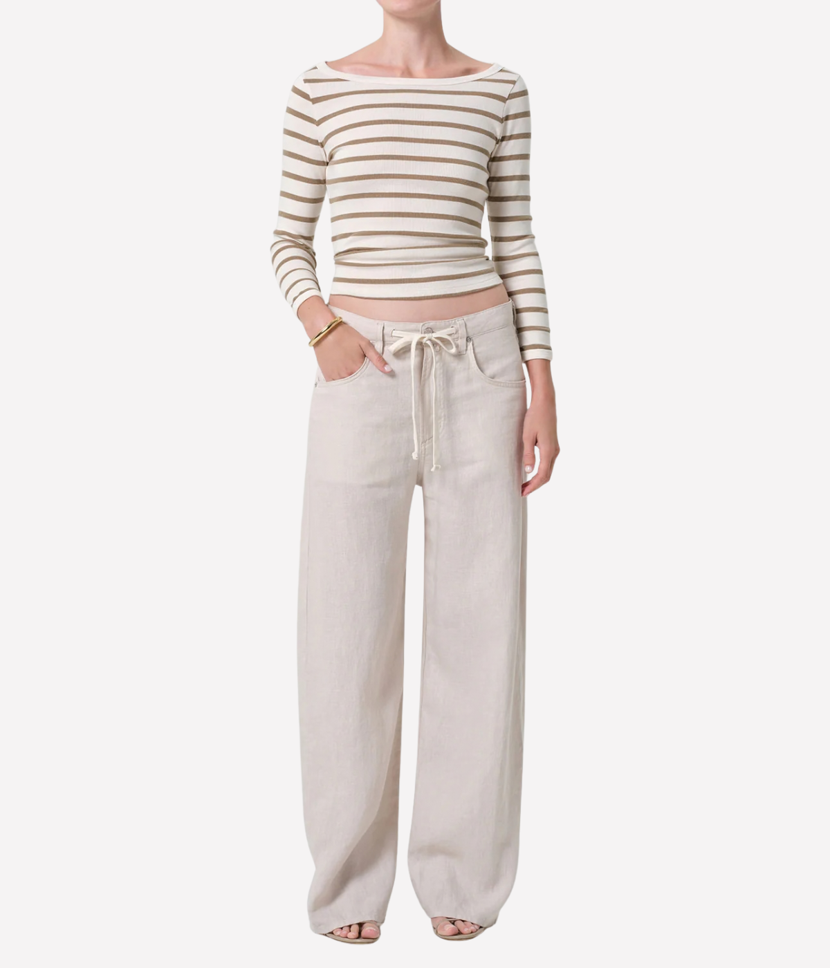 Brynn Drawstring Linen Trouser in Pale Stone