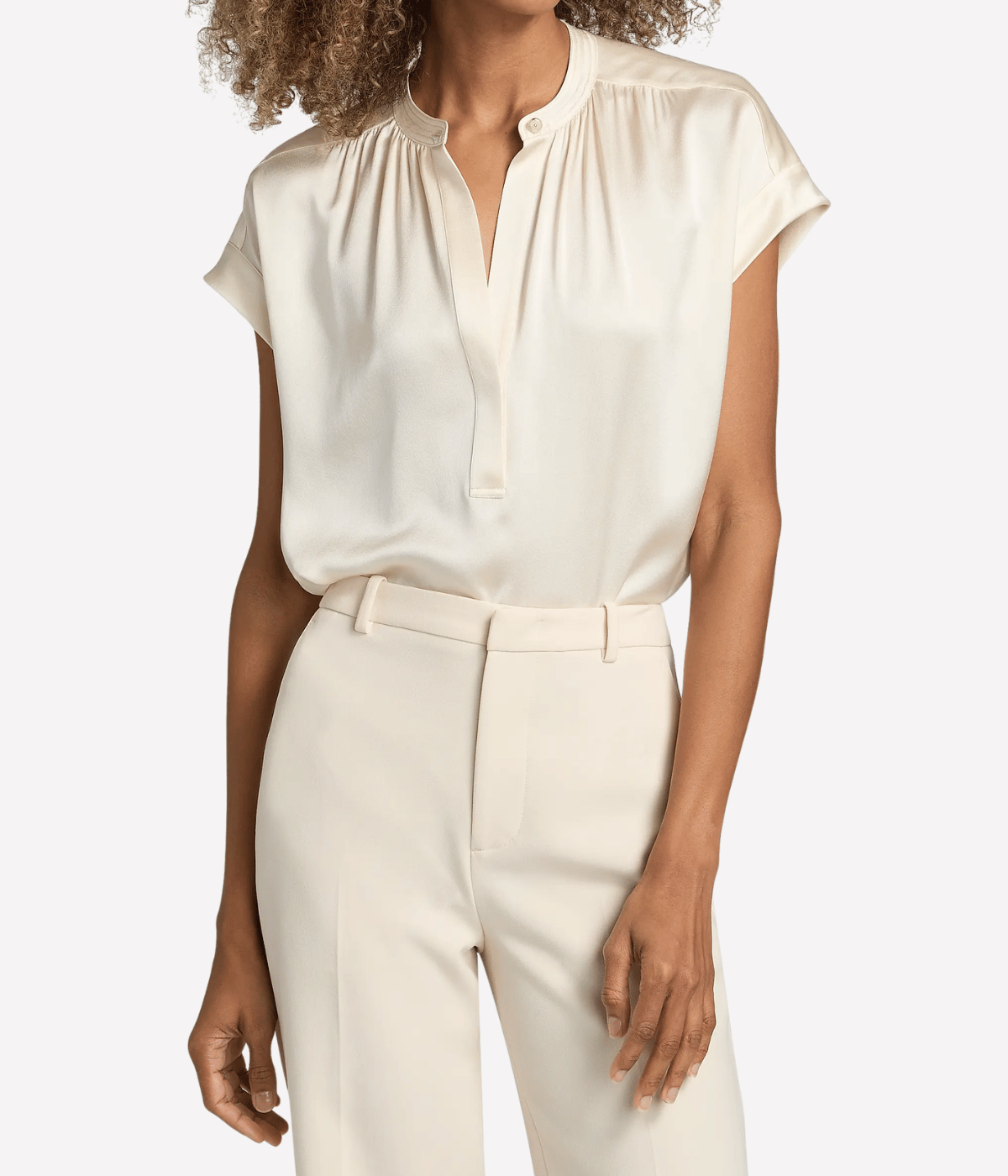Gathered Cap Slv Blouse in CREAM