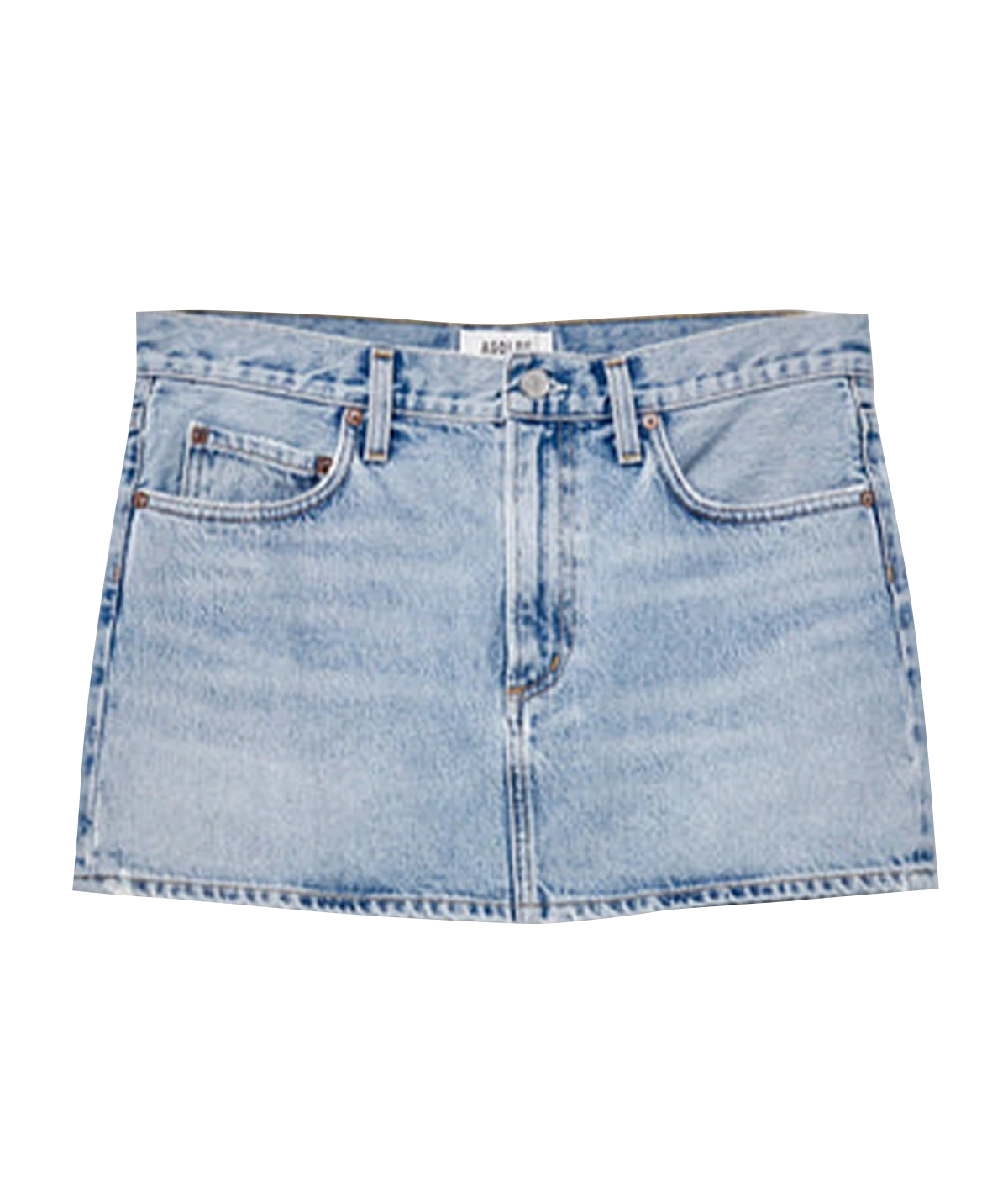 The Alek Mini Skirt in organic cotton, featuring a zipper fly and a chic, casual silhouette.