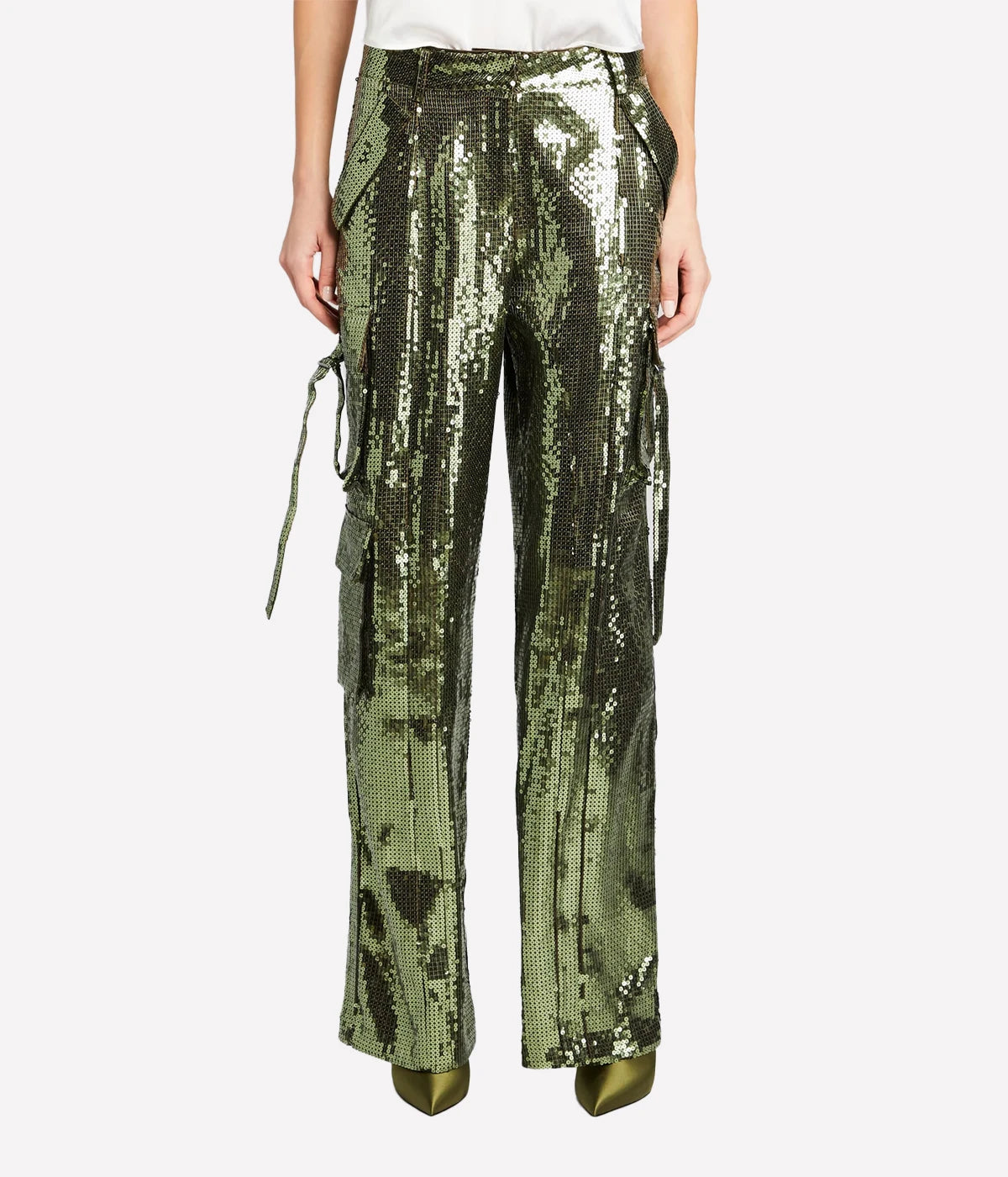 Andre Pant in Military Green Sequin