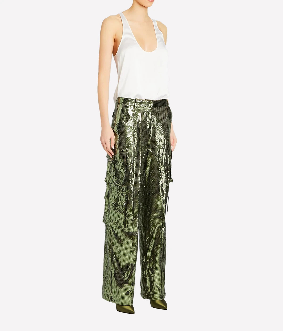 Andre Pant in Military Green Sequin
