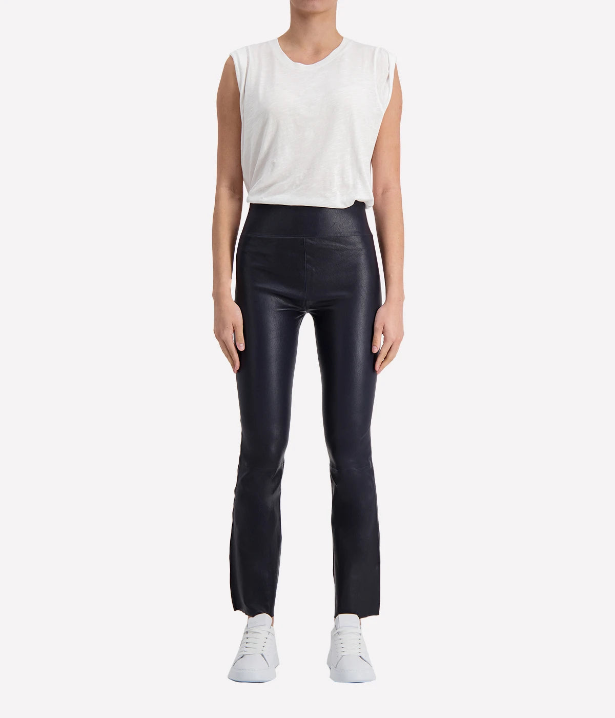 Ankle Flare Leather Legging in Navy