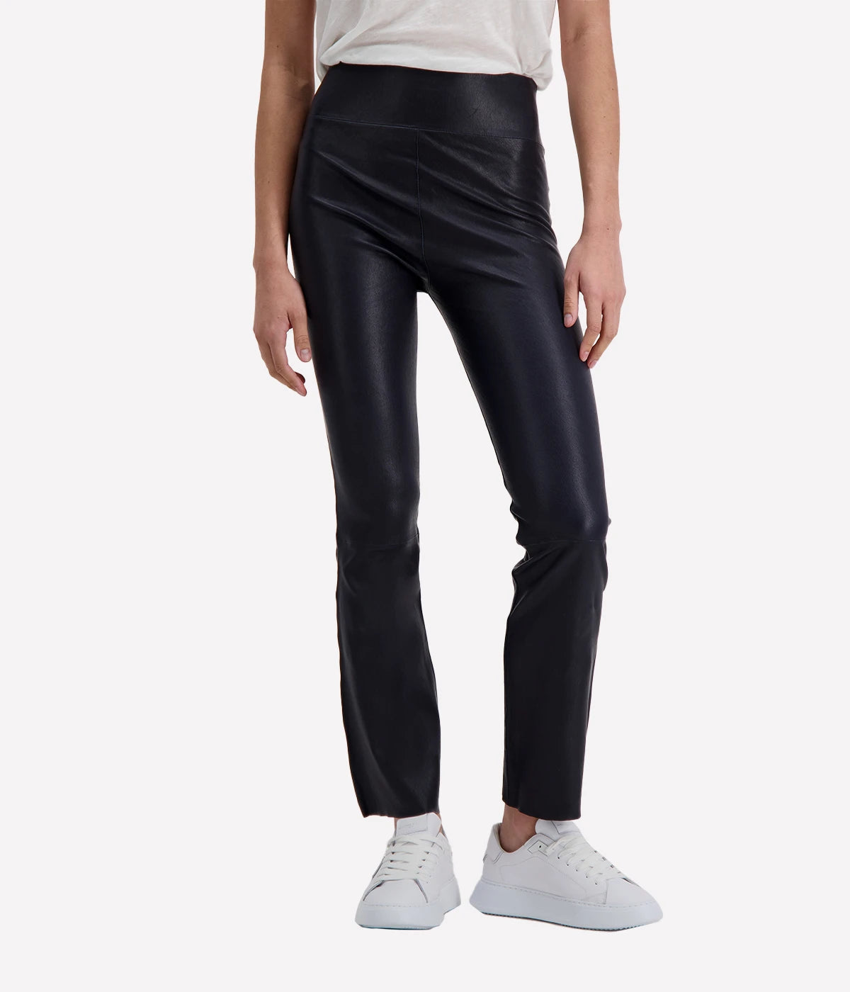 Ankle Flare Leather Legging in Navy