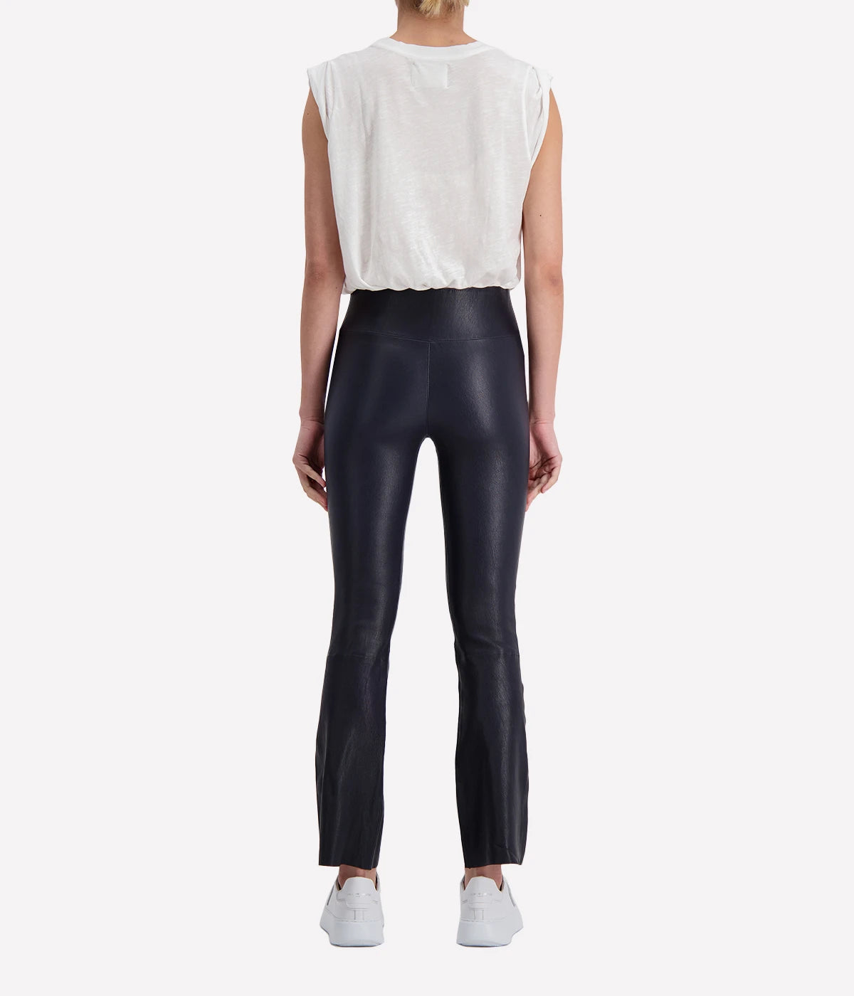Ankle Flare Leather Legging in Navy