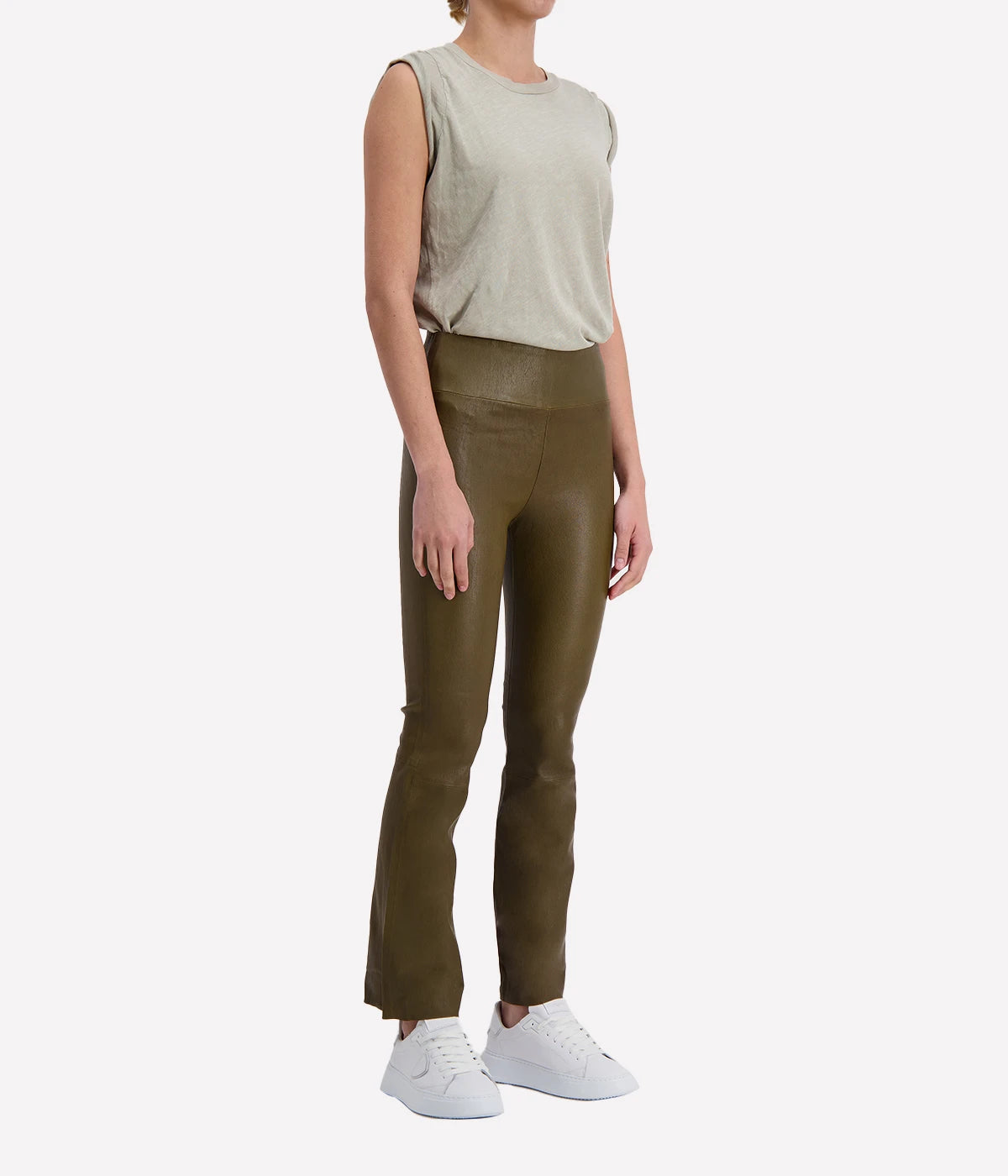 *FINAL SALE* Ankle Flare Leather Leagging in Moss
