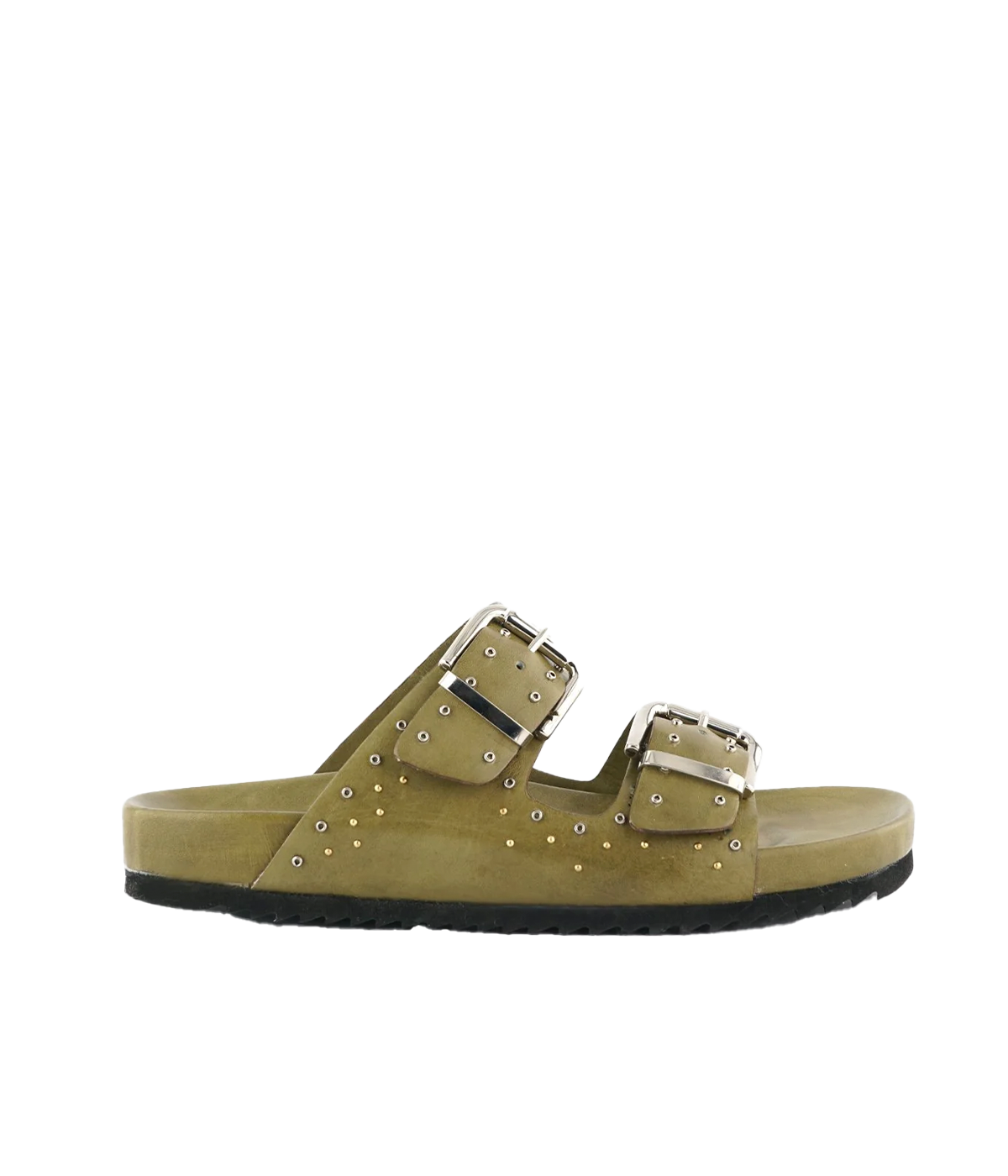 ALT text: Lexi Sandals in Italian leather with adjustable buckles, polished studs, and eyelet accents, offering a versatile and sophisticated design for any occasion.