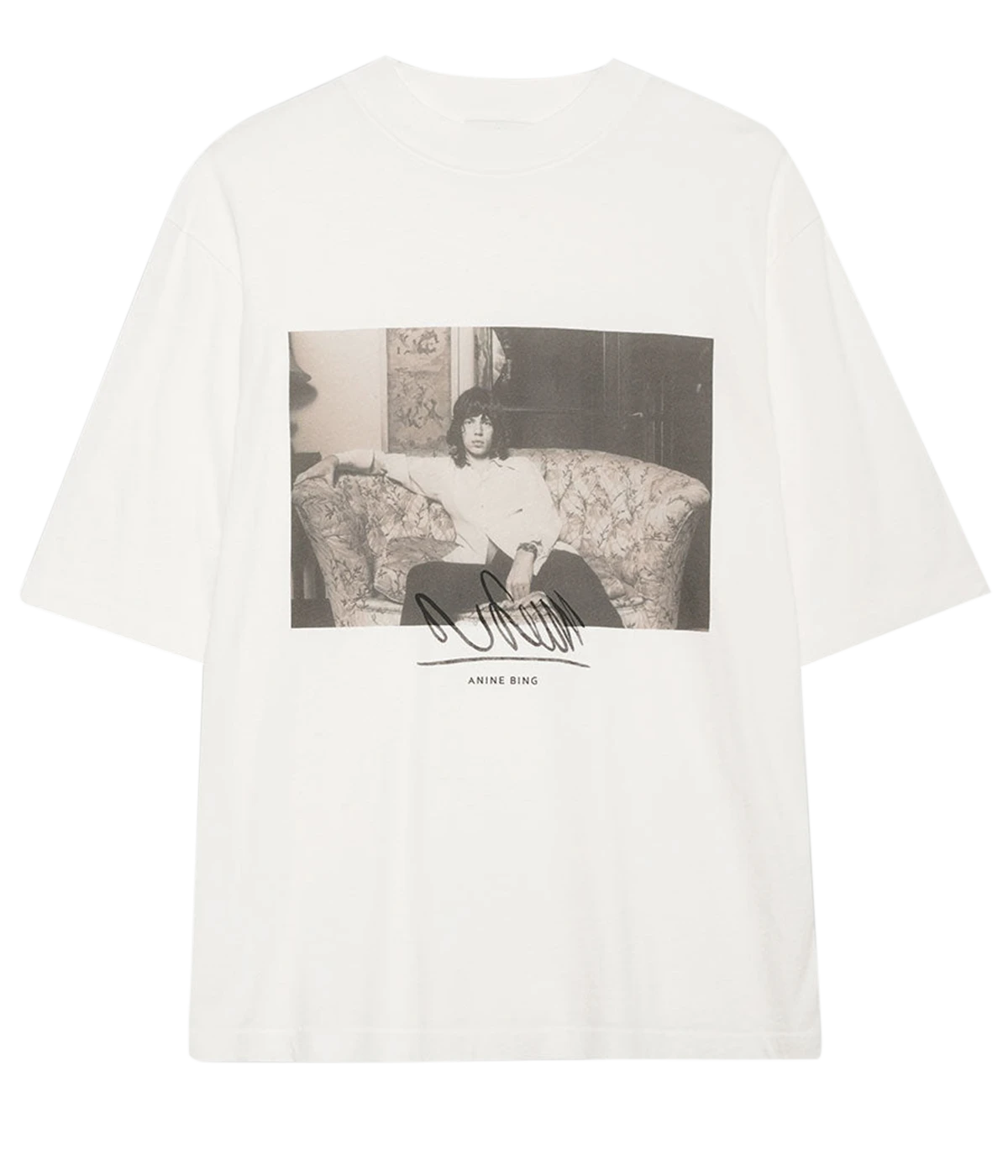 ALT text: Avi Tee Mick Jagger in ivory, oversized organic cotton T-shirt with a relaxed, boxy fit.