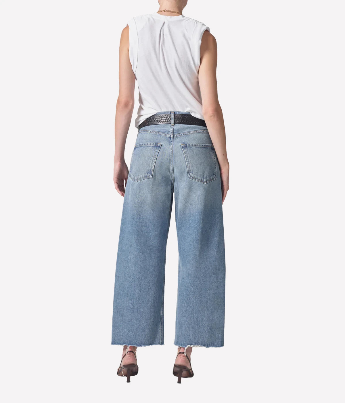 Back view of the Ayla Raw Hem Crop Jean in Sodapop showing classic five-pocket styling and a relaxed fit.