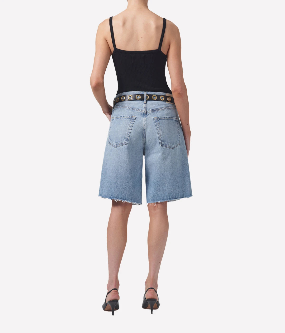 ALT Text: Ayla Baggy Shorts by Citizens of Humanity, featuring a longer inseam, button fly closure, and a relaxed fit crafted from 100% regenerative cotton.