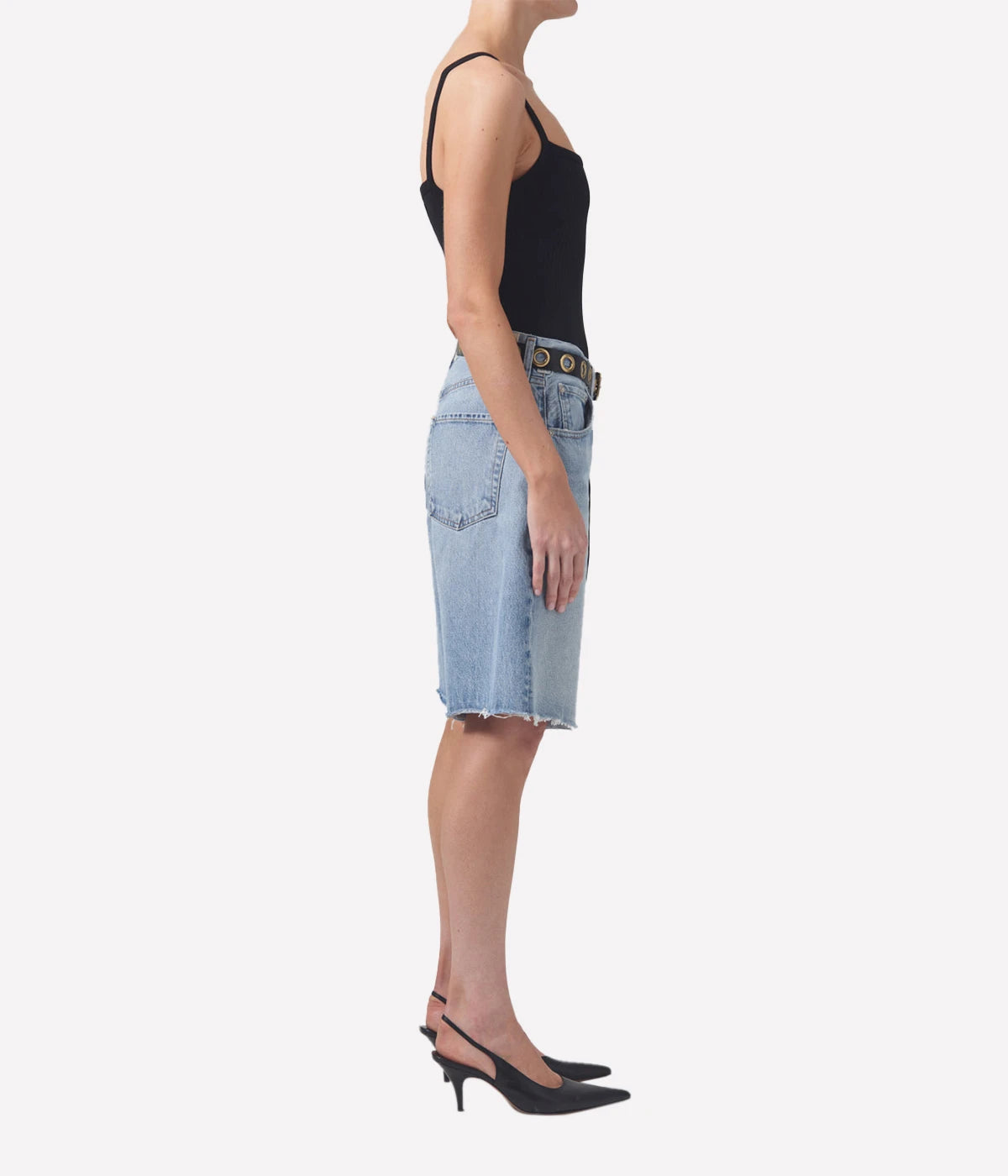ALT Text: Ayla Baggy Shorts by Citizens of Humanity, featuring a longer inseam, button fly closure, and a relaxed fit crafted from 100% regenerative cotton.