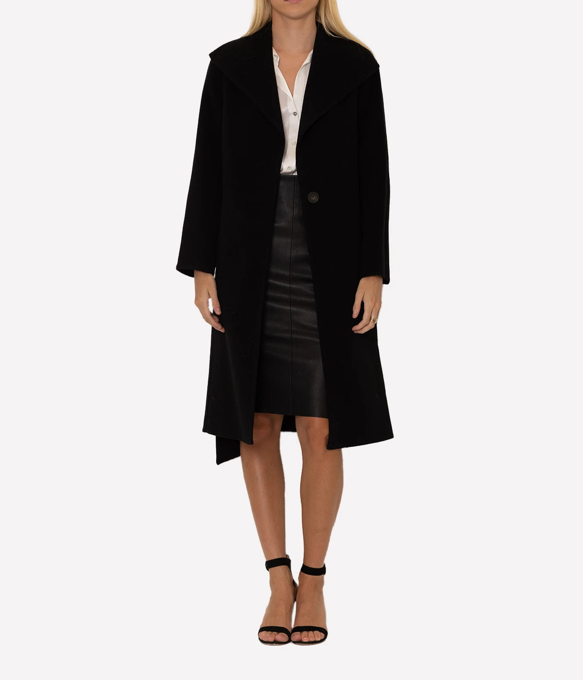 Belted Drape Coat in Black