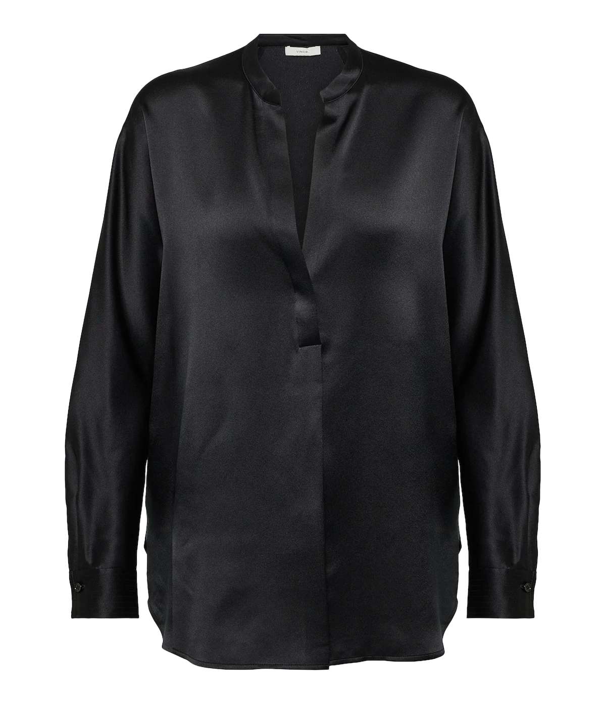 Slim Fitted Band Collar Blouse in Black