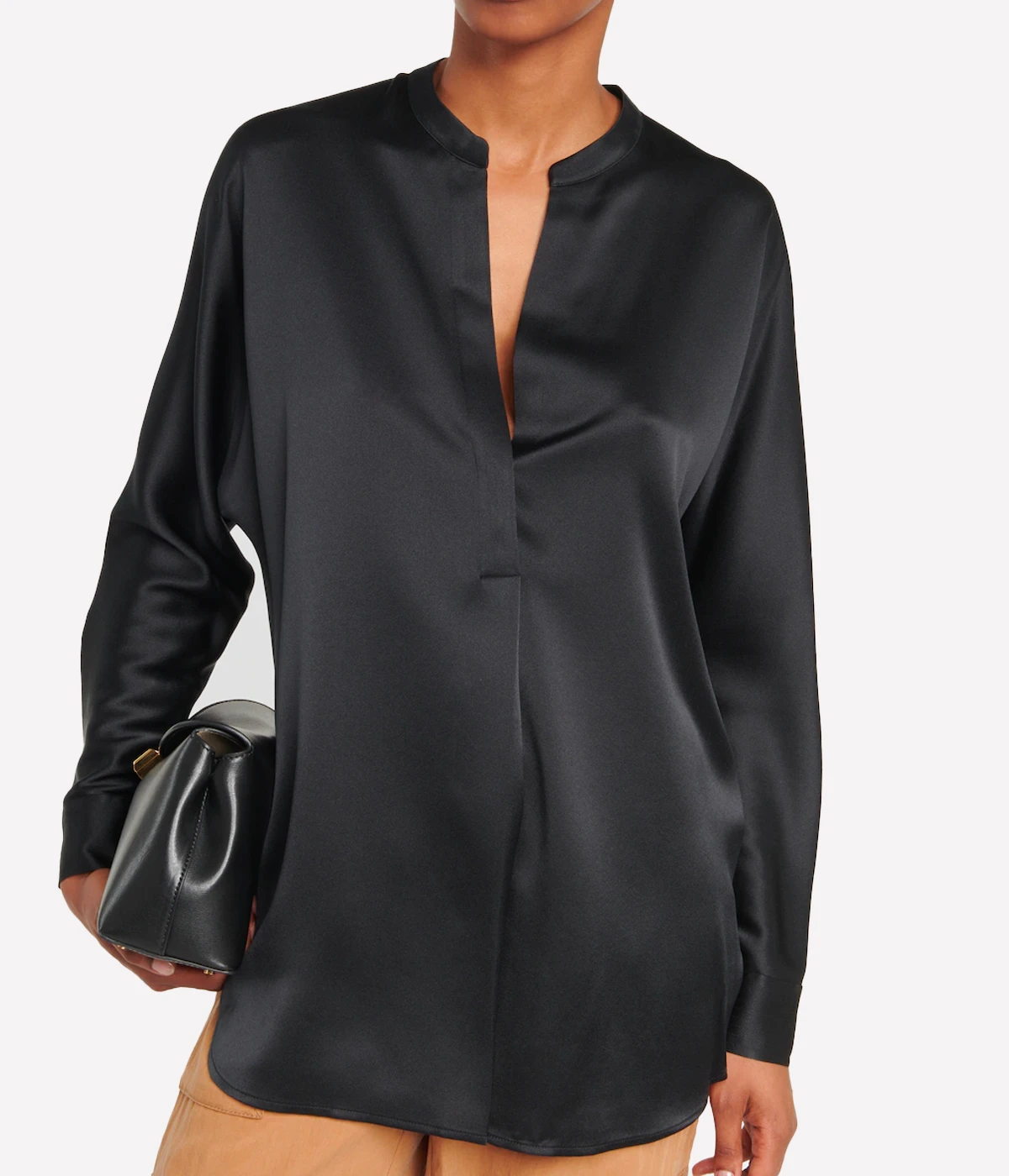 Slim Fitted Band Collar Blouse in Black