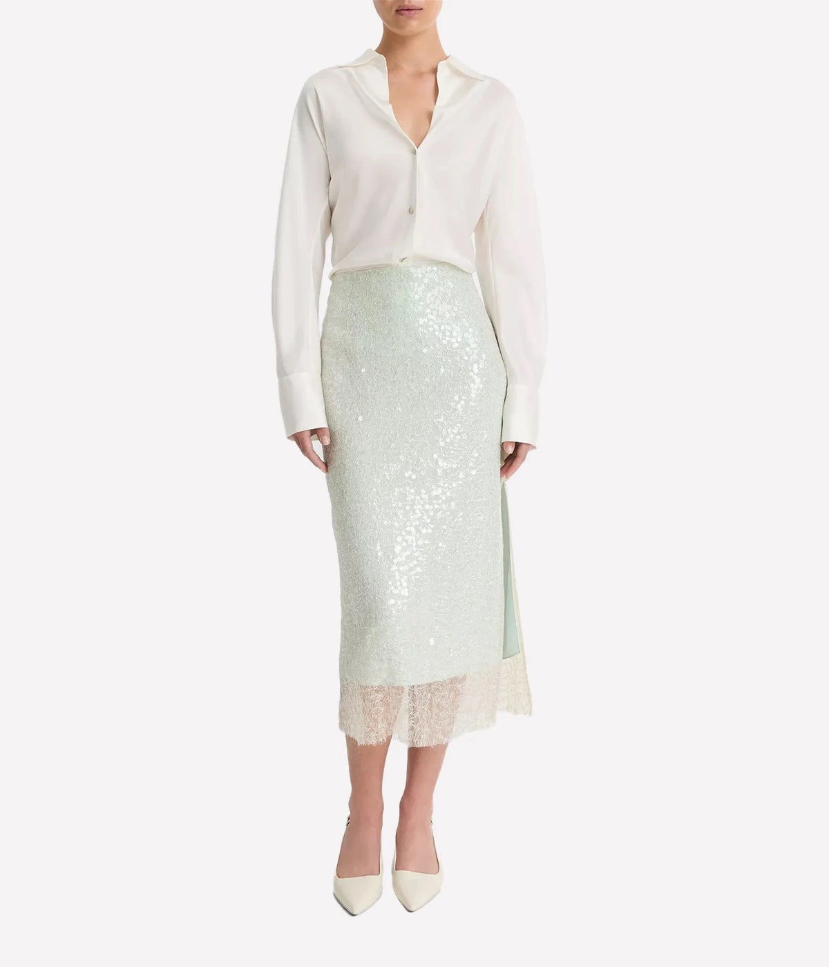 Bias Long Sleeve Blouse in Off White