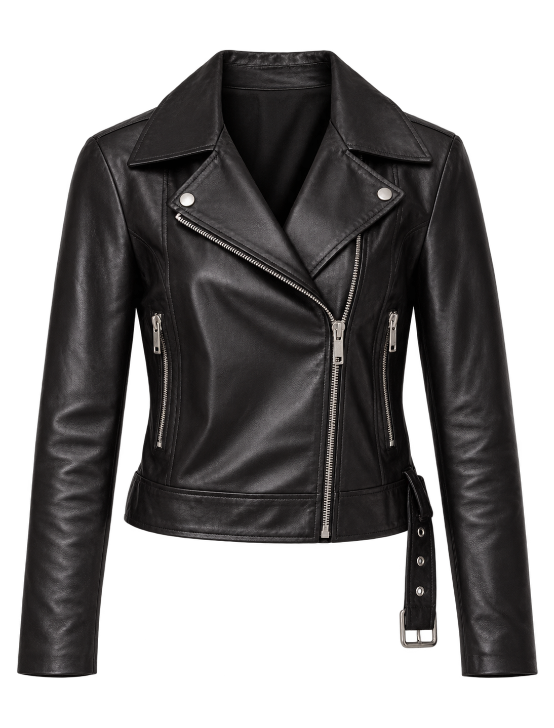Giorgio Brato Women's Leather Jacket In Nero, front view flat lay