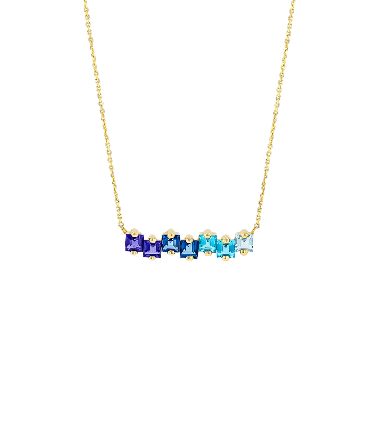 Cierra Ombre Bar Necklace in 14K Yellow Gold & Blue Topaz