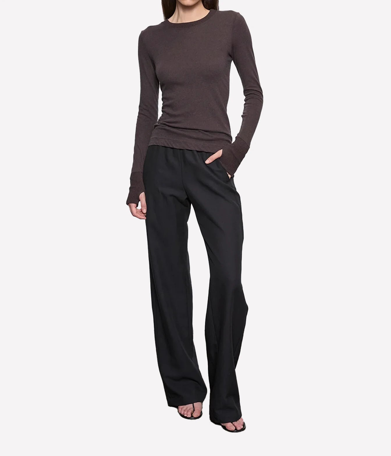Cashmere Easy Cuffed Crew in Dark Brown