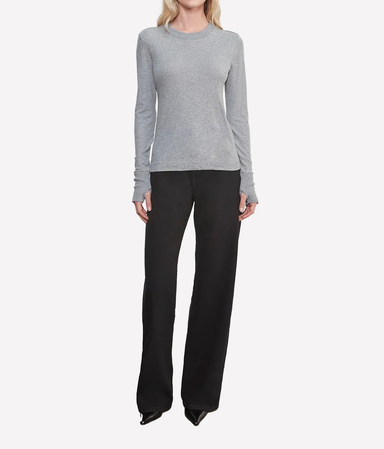 Cashmere Easy Cuffed Crew Top In Smoke