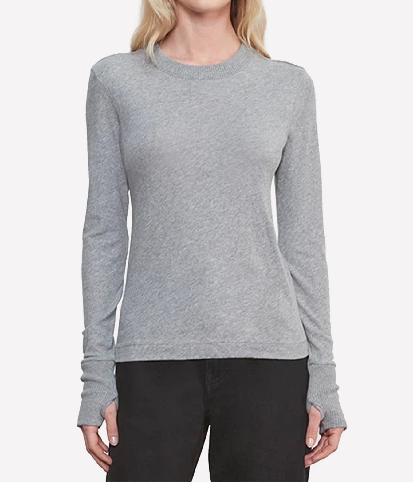 Cashmere Easy Cuffed Crew Top In Smoke