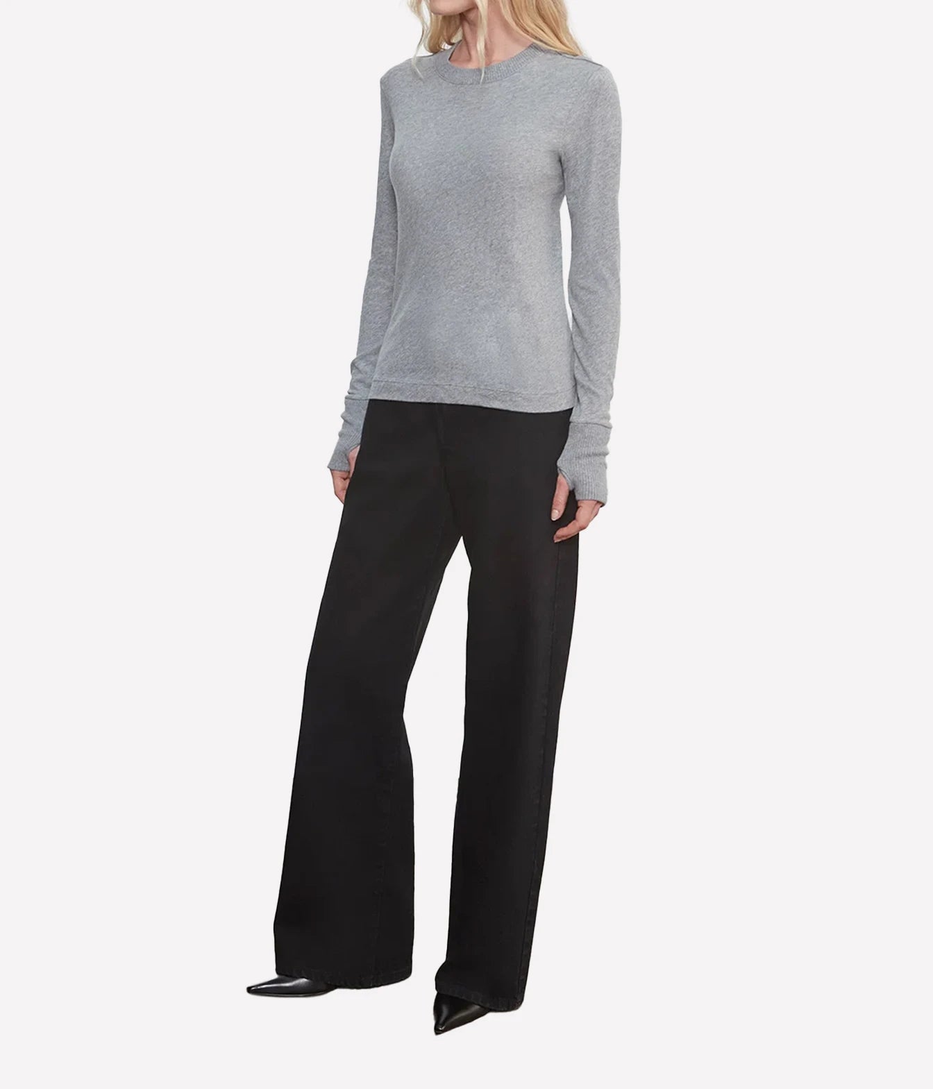 Cashmere Easy Cuffed Crew Top In Smoke