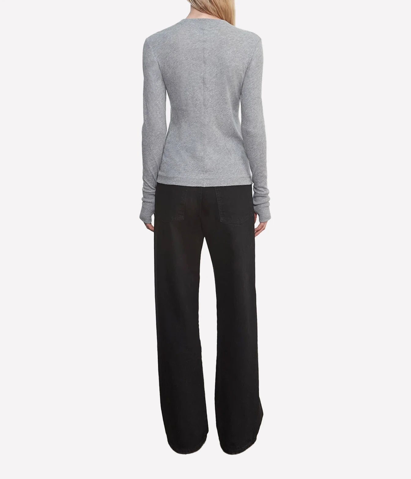 Cashmere Easy Cuffed Crew Top In Smoke