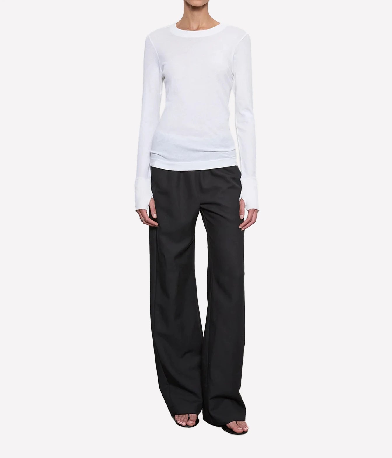 Cashmere Easy Cuffed Crew In White