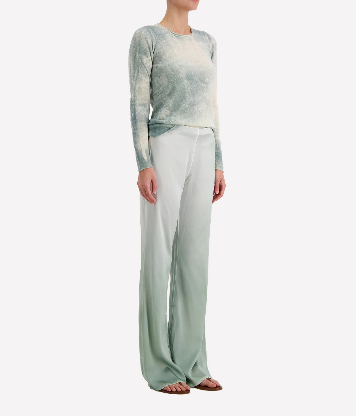 *FINAL SALE* Degrade Silk Flare Pant in Jade