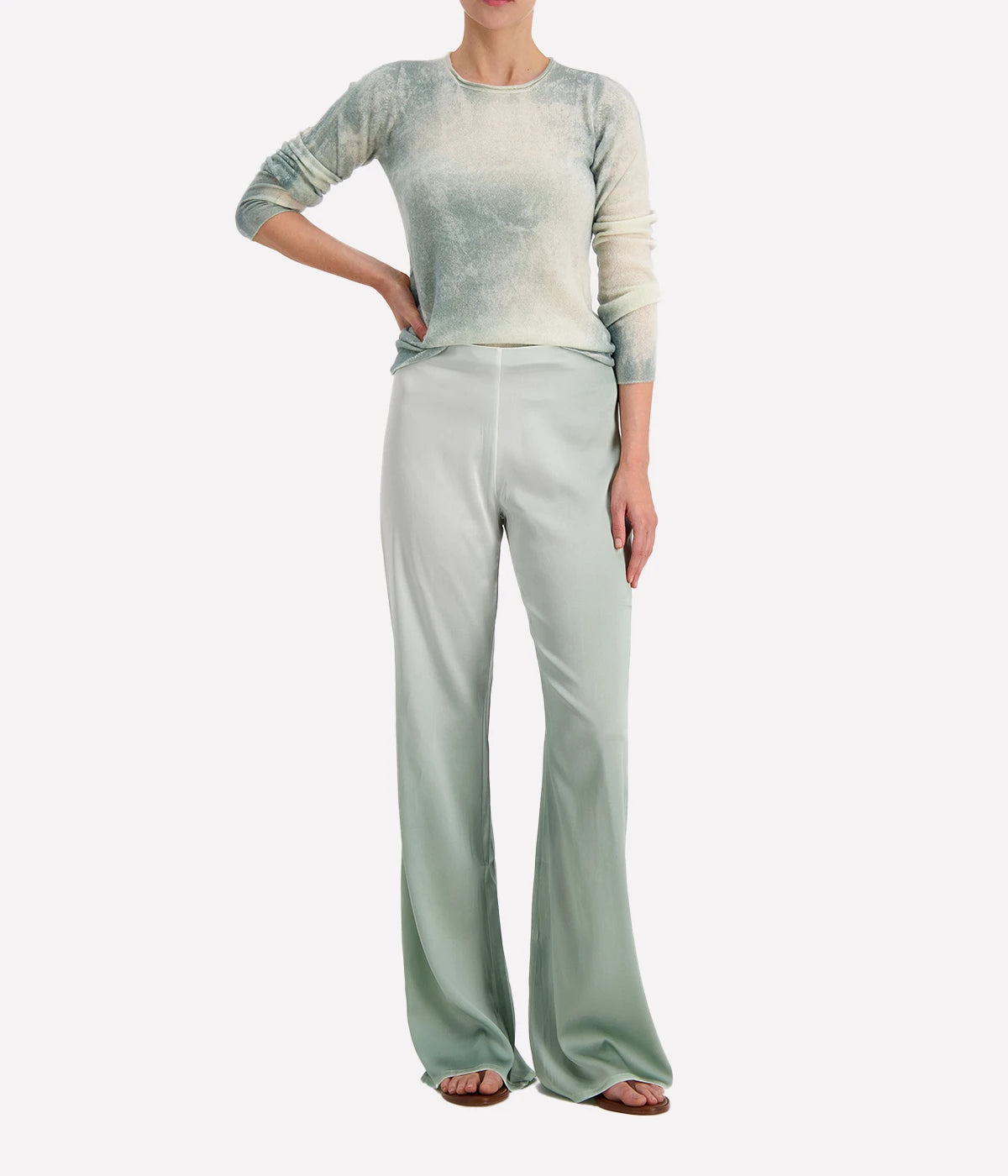 *FINAL SALE* Degrade Silk Flare Pant in Jade