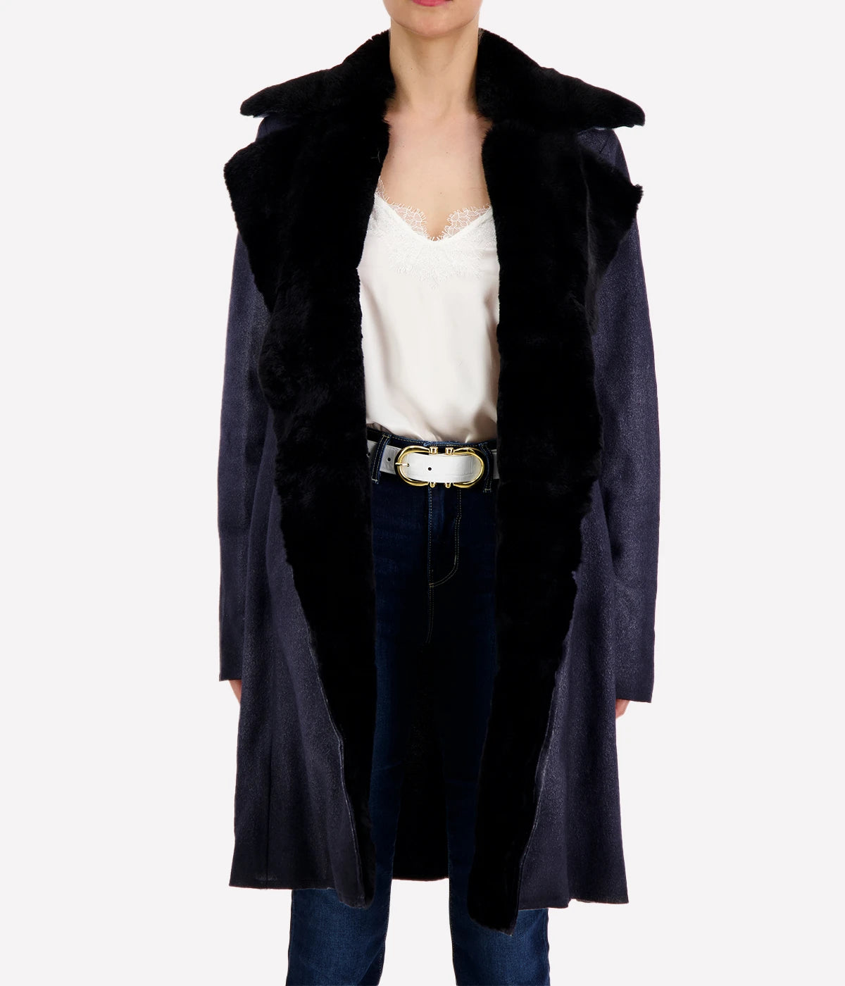 ALT Text: Cappotto Rever Coat in Navy by Avant Toi featuring a tailored silhouette and elegant navy colour, ideal for versatile and timeless styling.