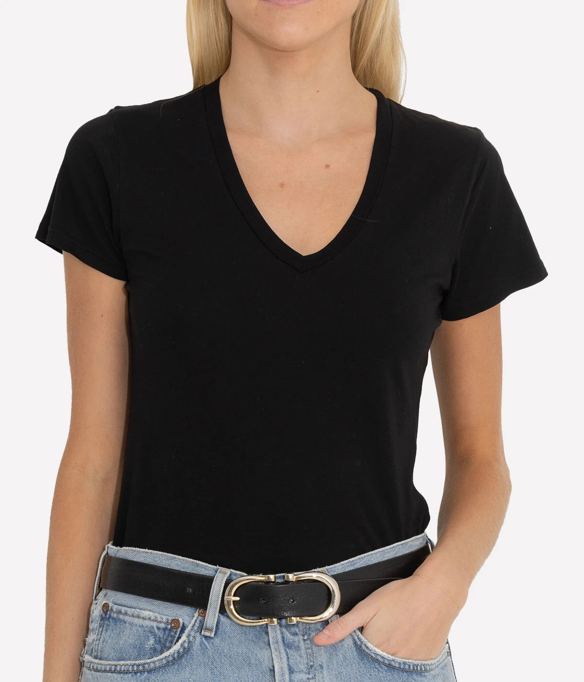 Carol V Neck Tee in Jet Black