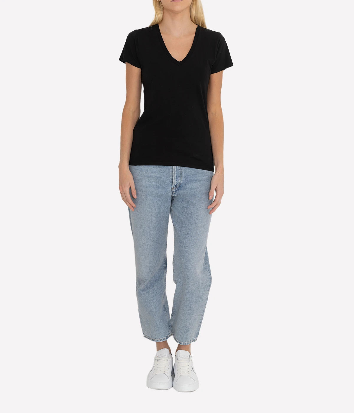 Carol V Neck Tee in Jet Black