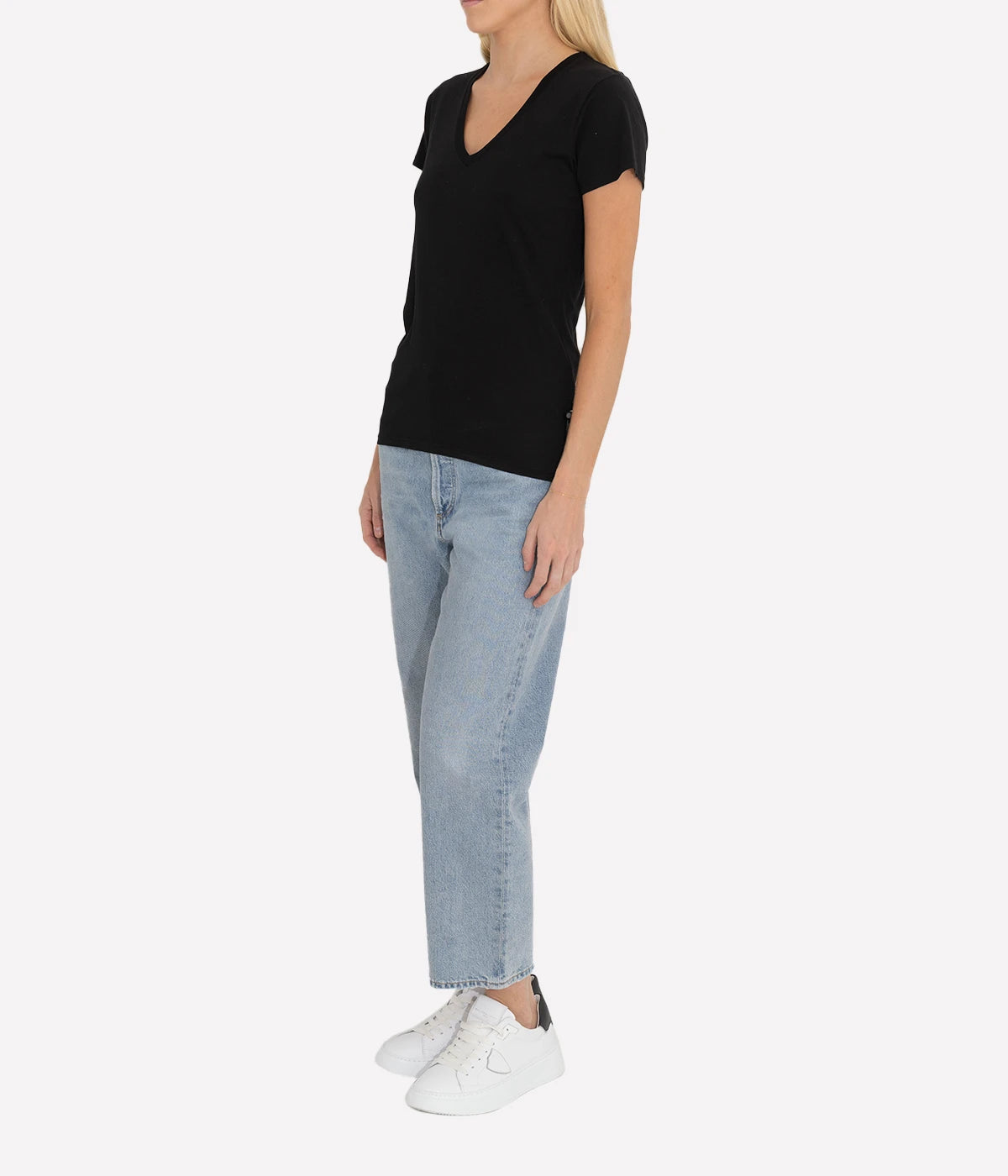 Carol V Neck Tee in Jet Black