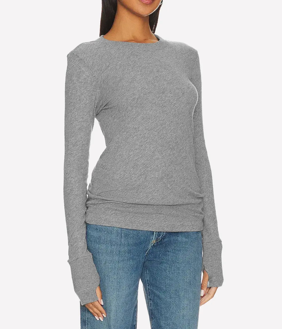 Cashmere Easy Cuffed Crew Top in Smoke