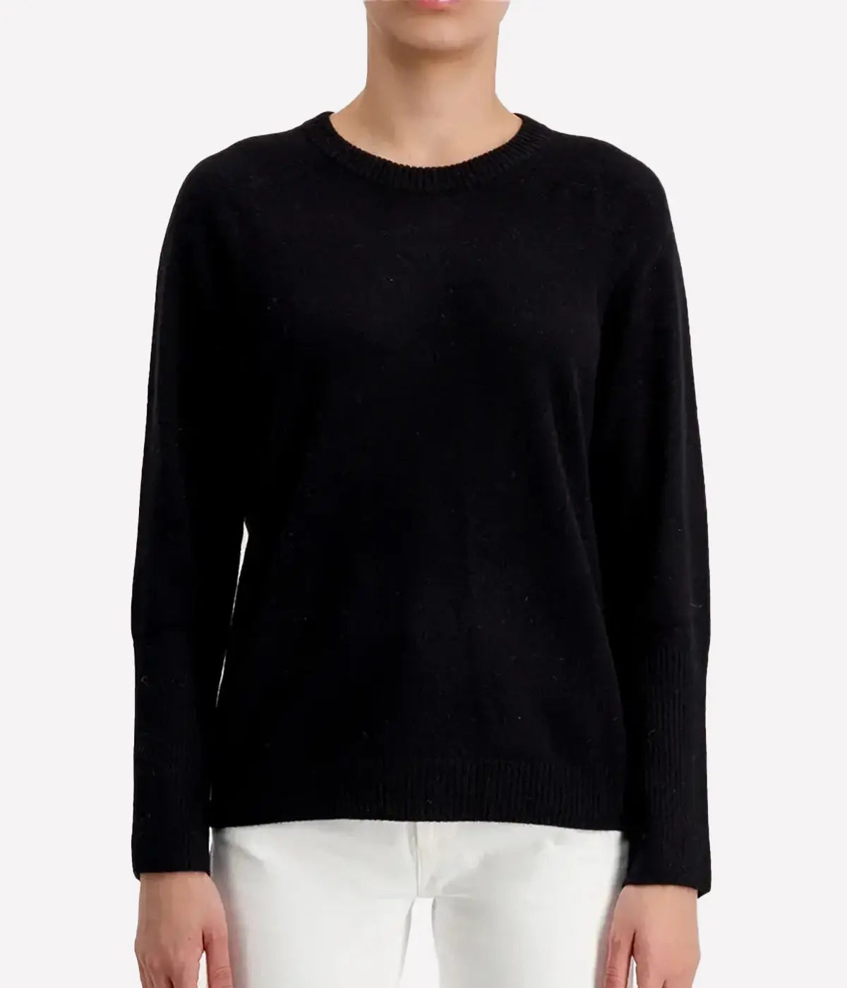 Cashmere High Rib Cuff Crewneck in Black