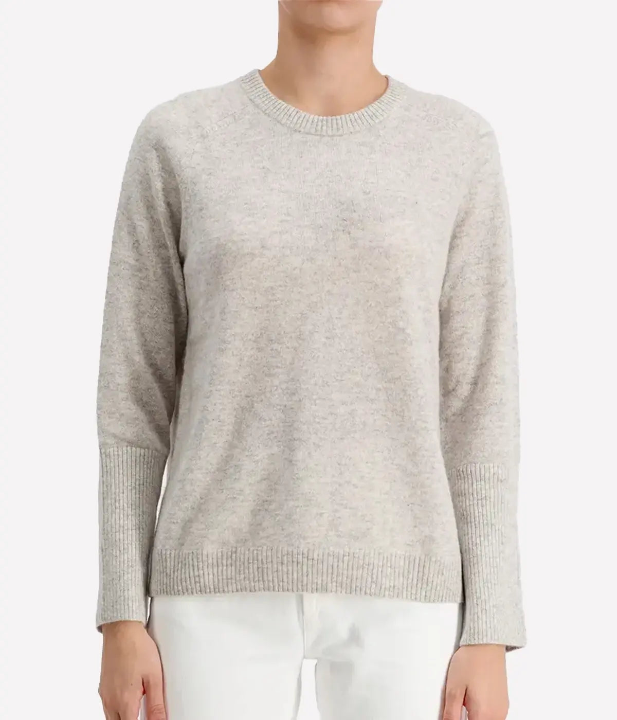 Cashmere High Rib Cuff Crewneck in Misty Grey Heather