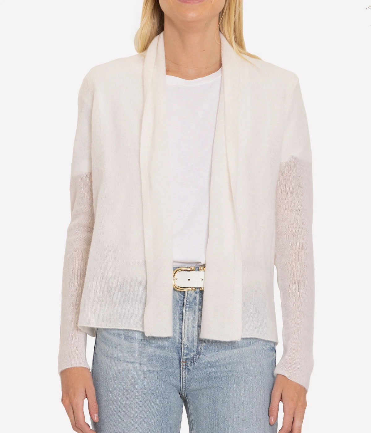 Cashmere Mini Trapeze Cardigan in Soft White