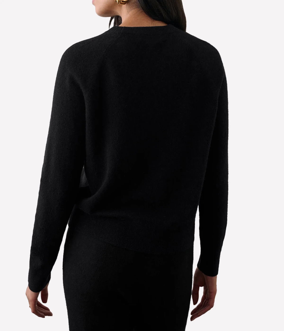 Cashmere Rib Trim Sweatshirt in Black