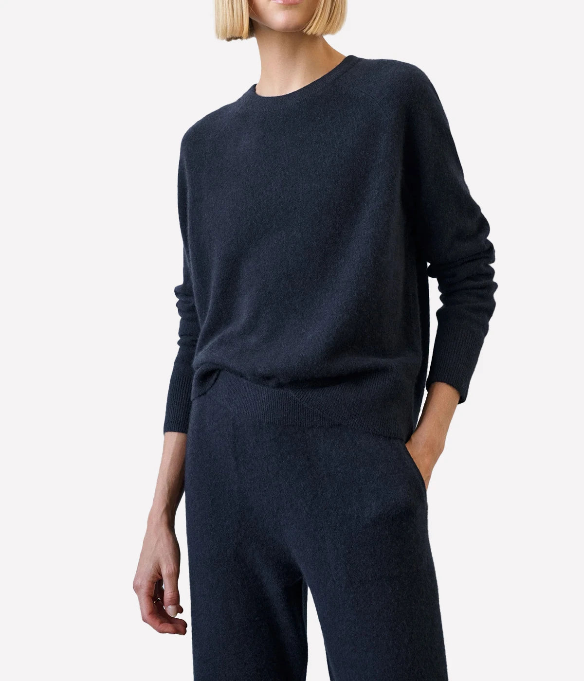 Cashmere Rib Trim Sweatshirt in Deep Navy