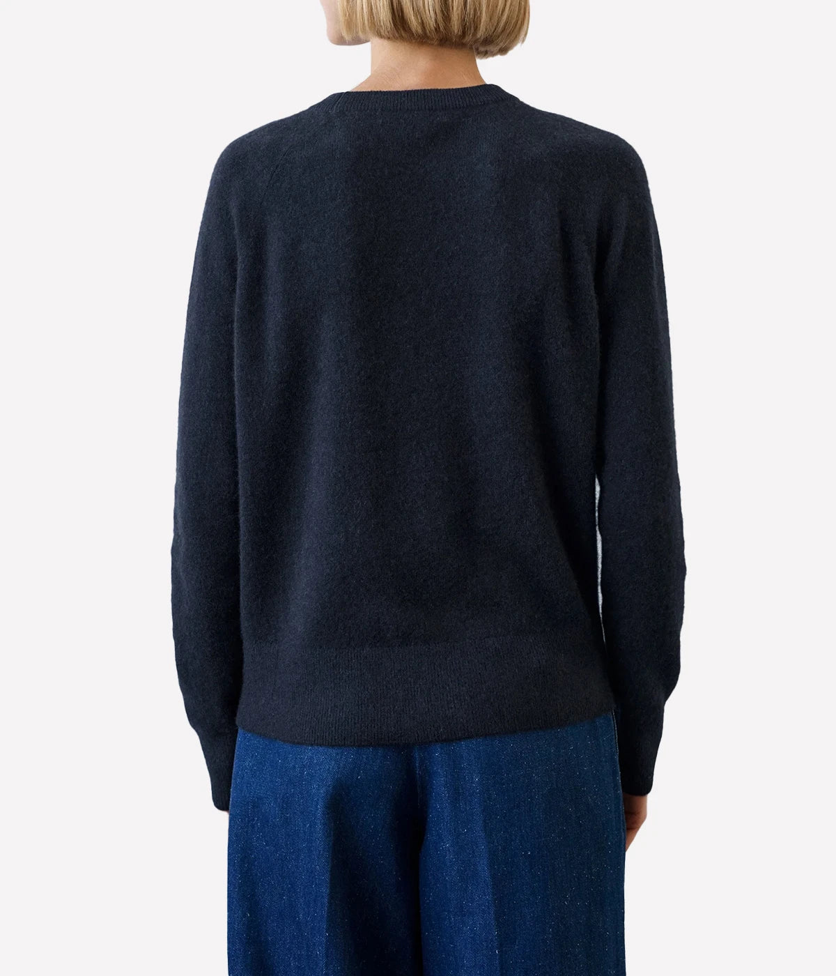 Cashmere Rib Trim Sweatshirt in Deep Navy