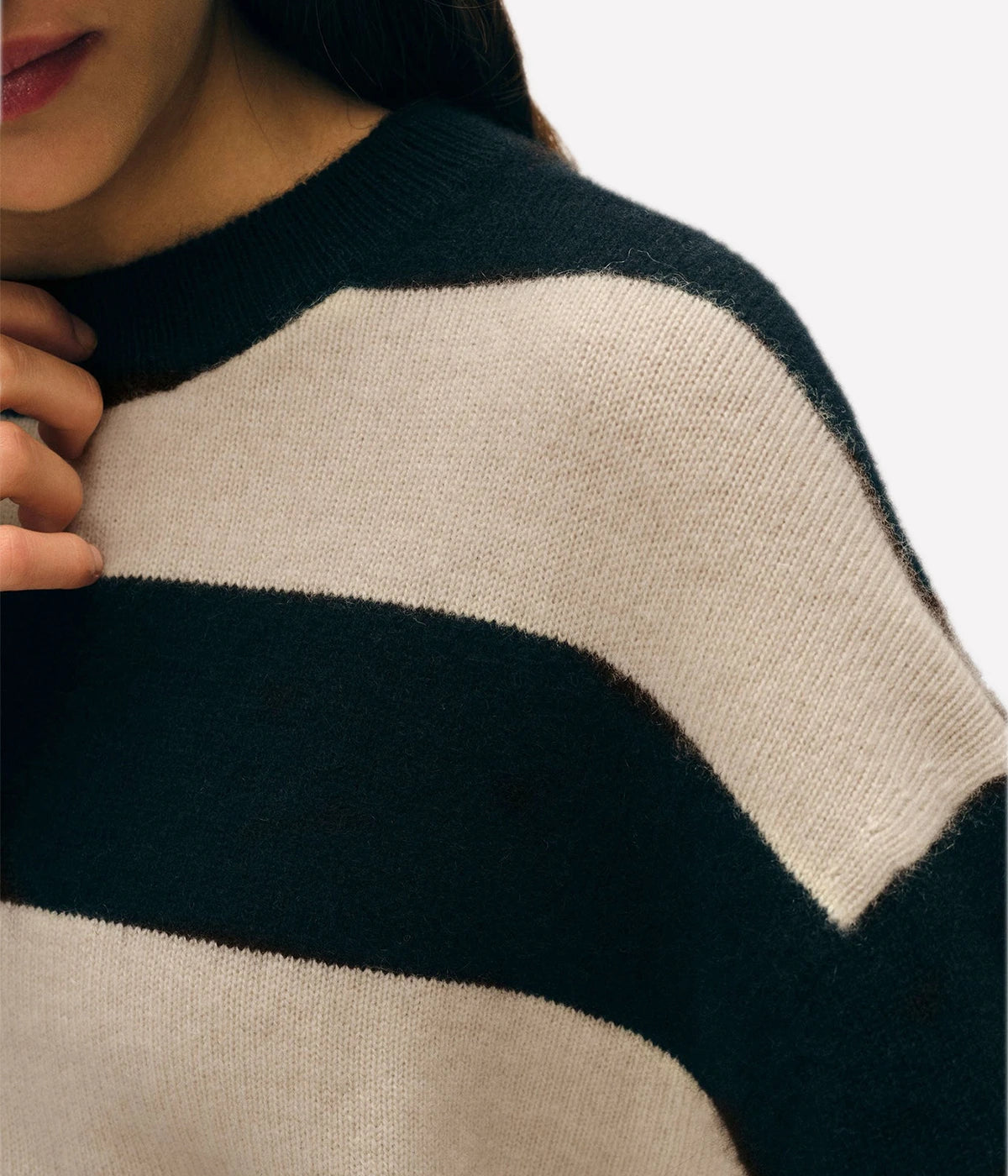 Cashmere Striped Crewneck in Black Natural